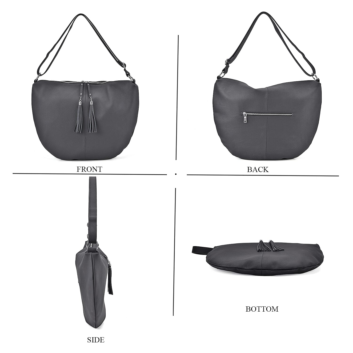 Hong Kong Closeout - Solid 100% Genuine Leather Crossbody Bag with Tassle Chain - Black