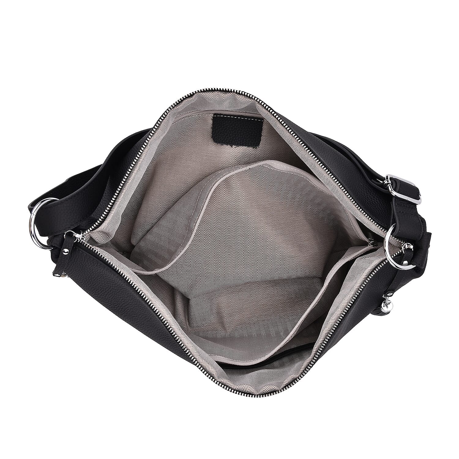 Hong Kong Closeout - Solid 100% Genuine Leather Crossbody Bag with Tassle Chain - Black