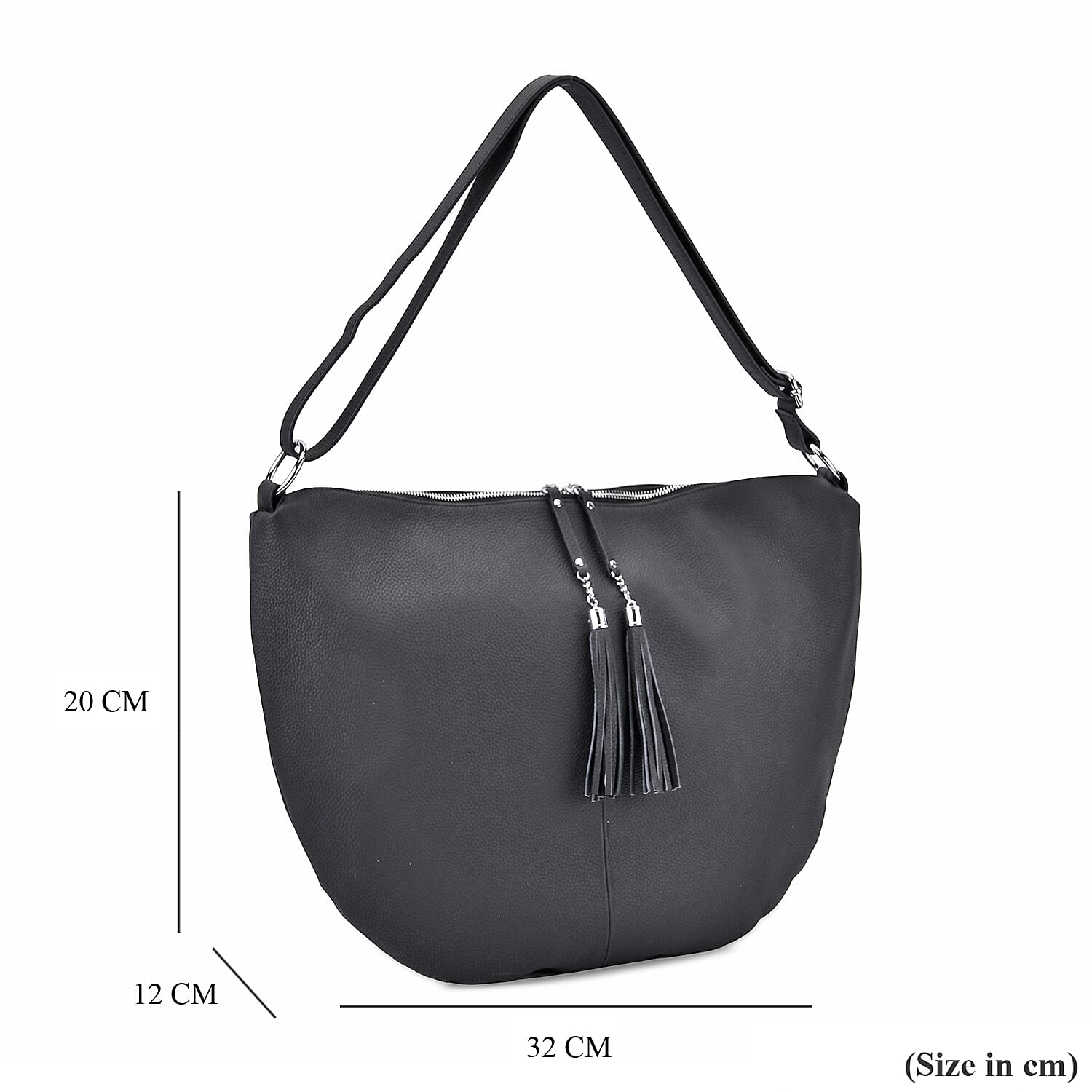 Hong Kong Closeout - Solid 100% Genuine Leather Crossbody Bag with Tassle Chain - Black