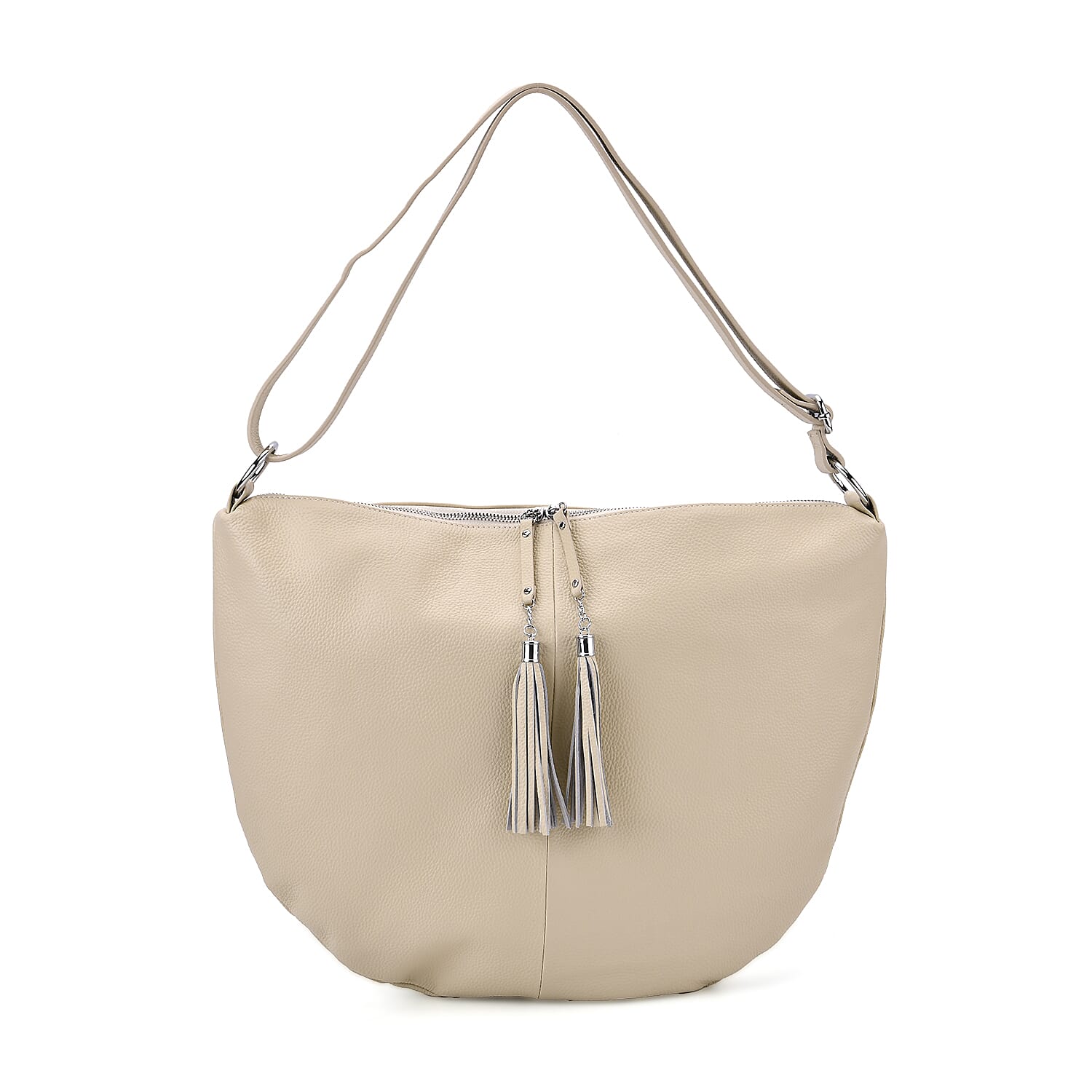 Hong Kong Closeout - Solid 100% Genuine Leather Crossbody Bag with Tassle Chain - Off White