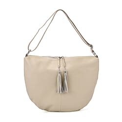 Hong Kong Closeout - Solid 100% Genuine Leather Crossbody Bag with Tassel Chain - Off White