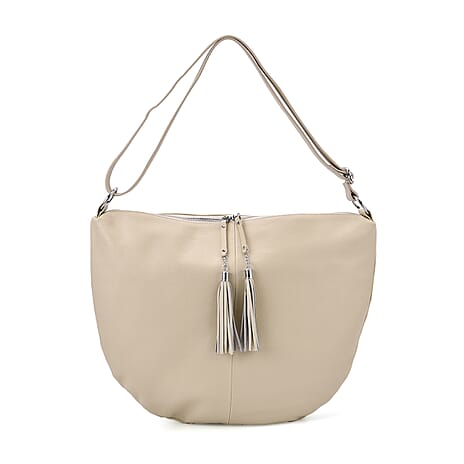 Hong Kong Closeout - Solid 100% Genuine Leather Crossbody Bag with Tassle Chain - Off White
