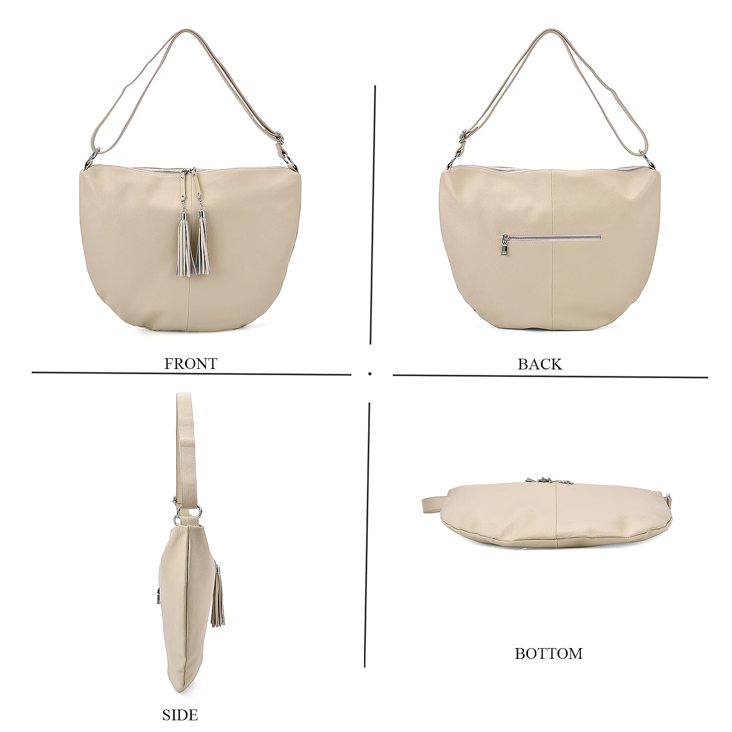 Hong Kong Closeout - Solid 100% Genuine Leather Crossbody Bag with Tassle Chain - Off White