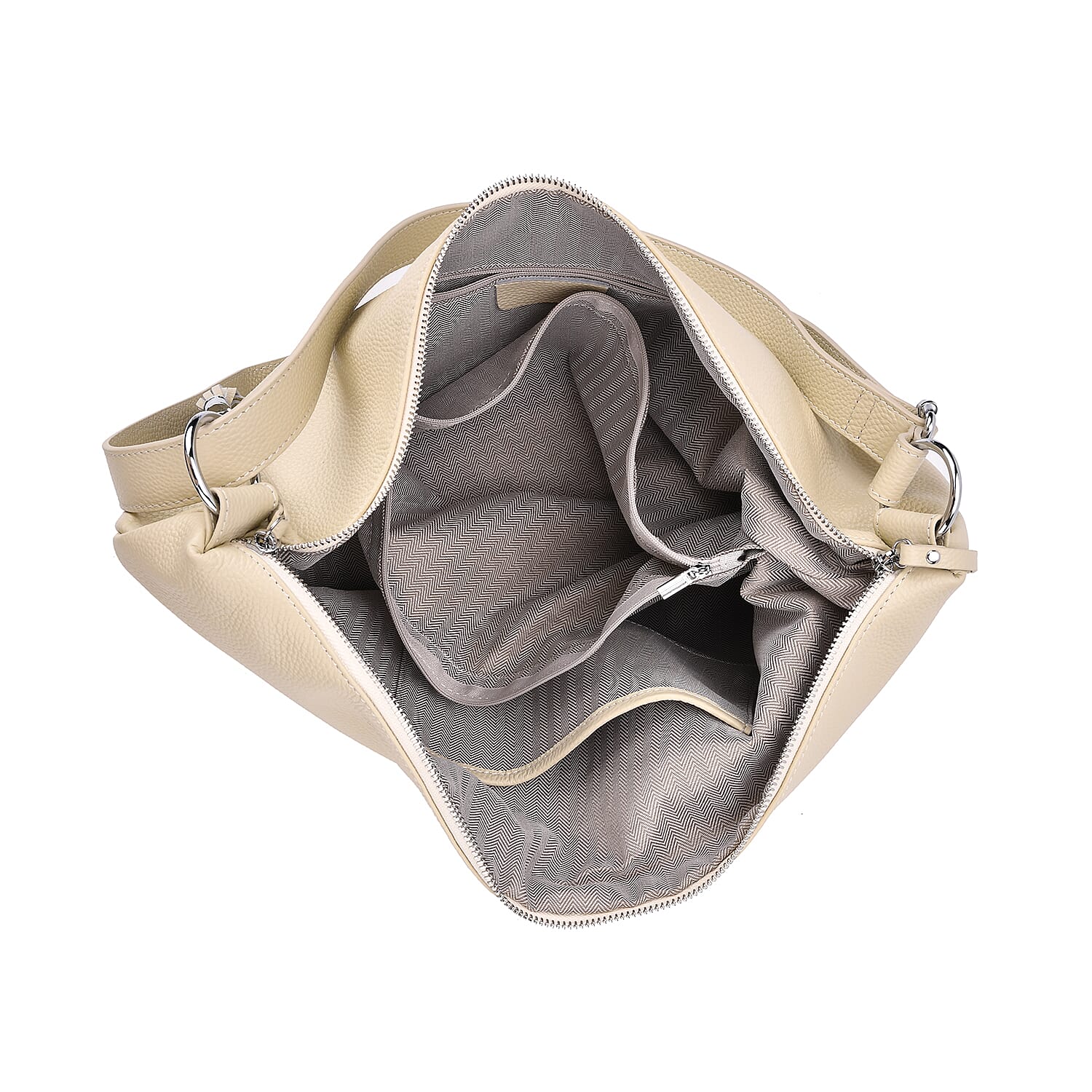 Hong Kong Closeout - Solid 100% Genuine Leather Crossbody Bag with Tassle Chain - Off White