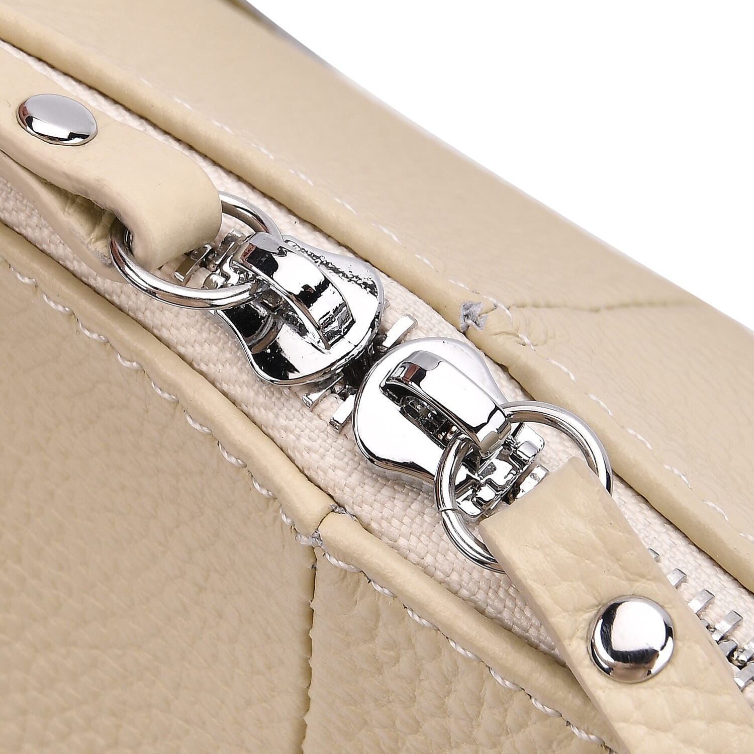 Hong Kong Closeout - Solid 100% Genuine Leather Crossbody Bag with Tassle Chain - Off White