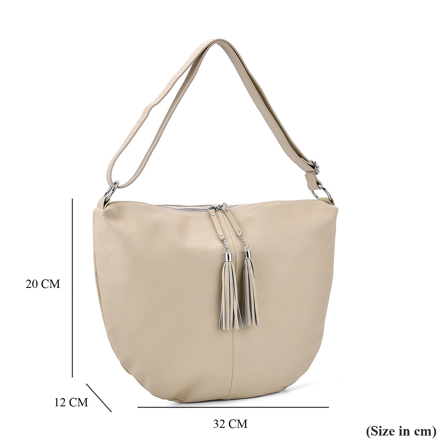 Hong Kong Closeout - Solid 100% Genuine Leather Crossbody Bag with Tassle Chain - Off White