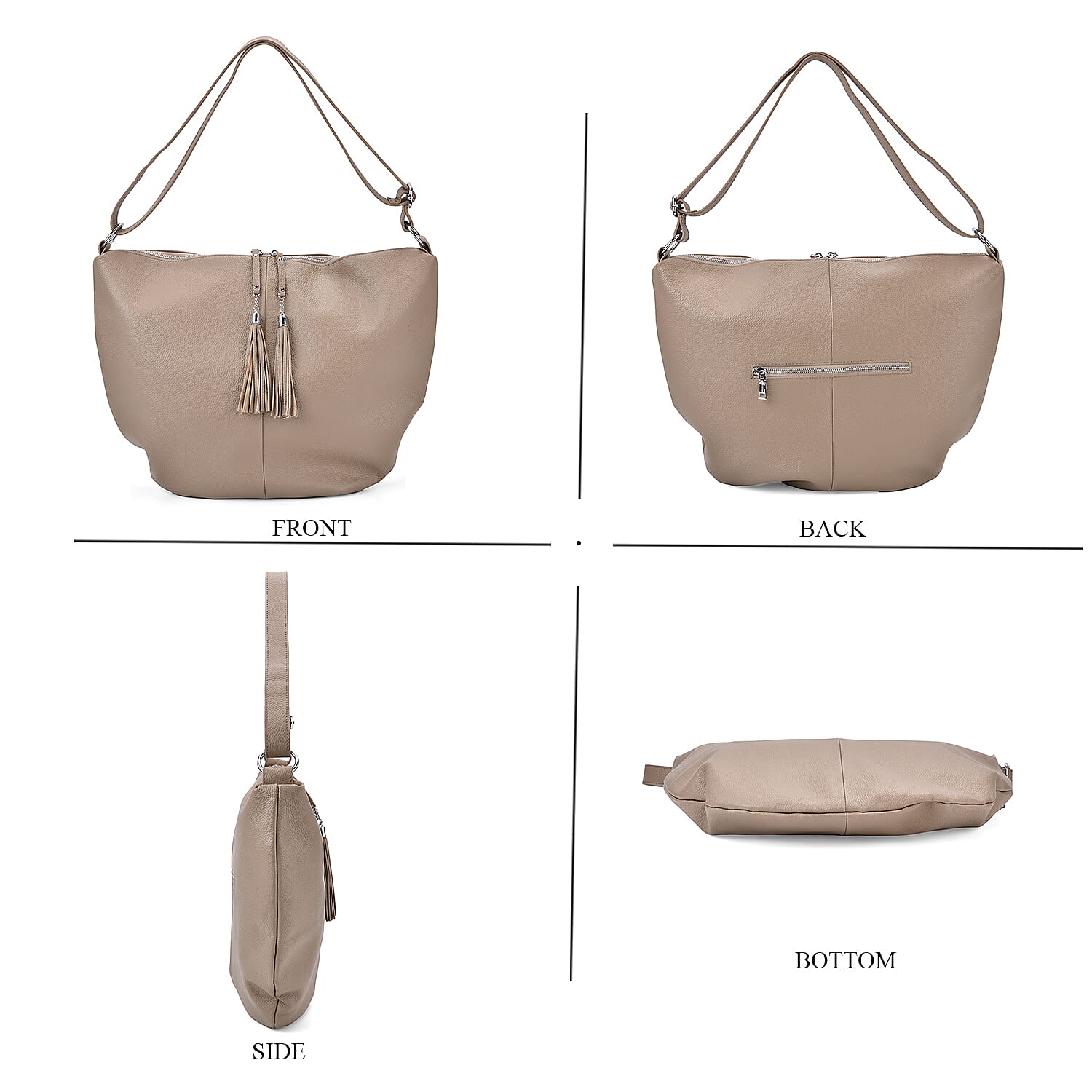 Hong Kong Closeout - Solid 100% Genuine Leather Crossbody Bag with Tassle Chain - Khaki