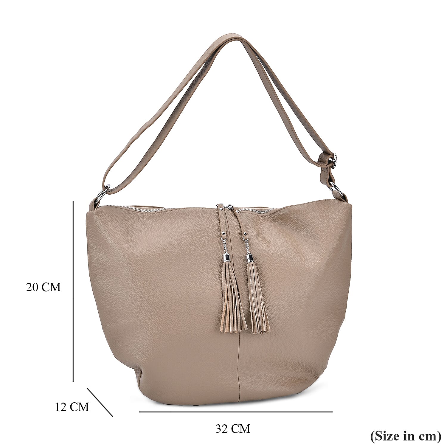 Hong Kong Closeout - Solid 100% Genuine Leather Crossbody Bag with Tassle Chain - Khaki