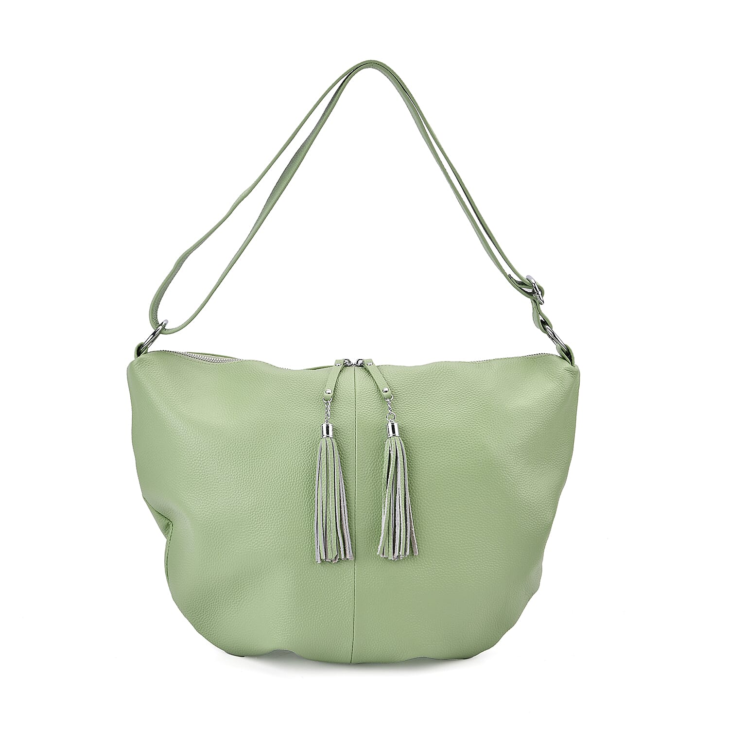 Hong Kong Closeout - Solid 100% Genuine Leather Crossbody Bag with Tassle Chain - Green