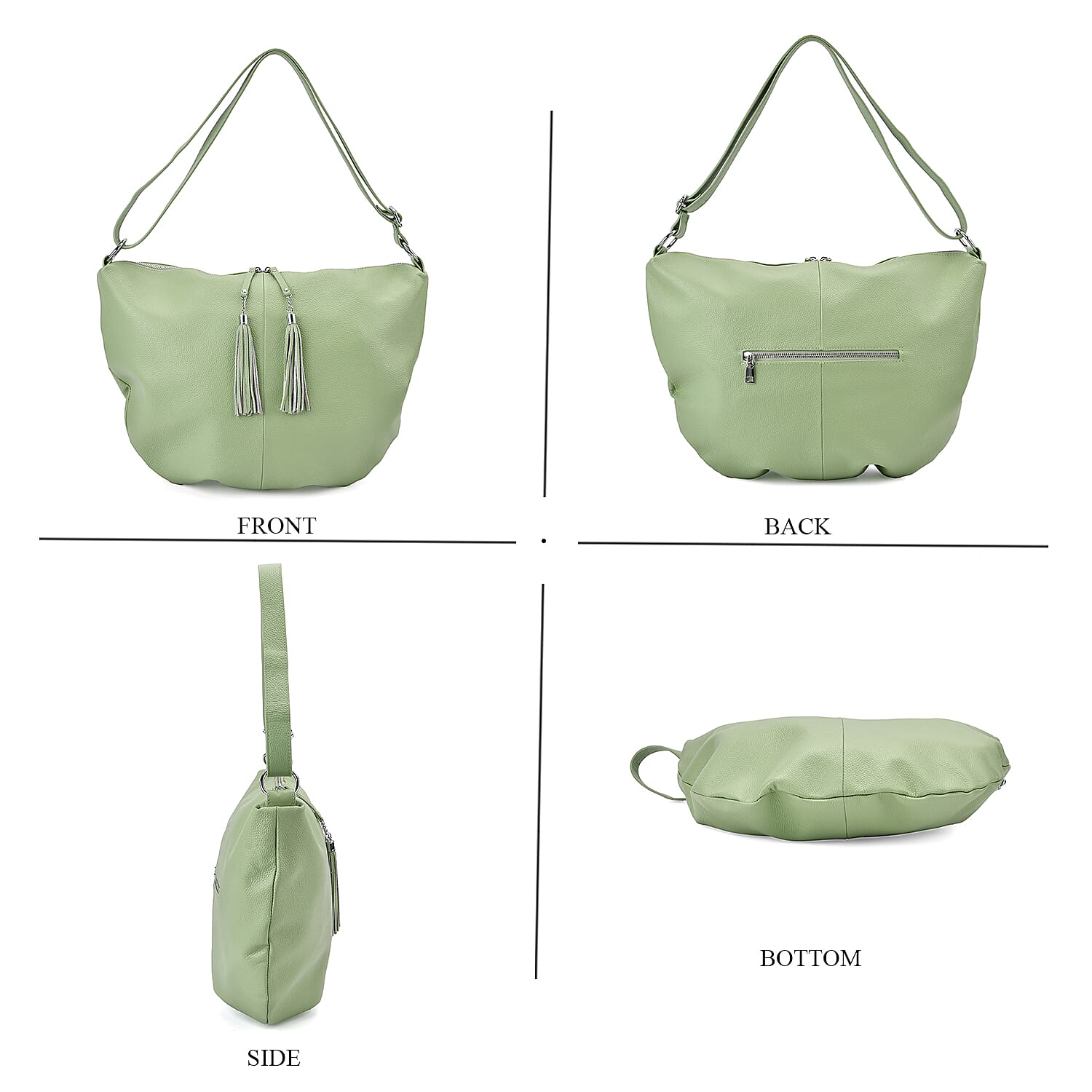 Hong Kong Closeout - Solid 100% Genuine Leather Crossbody Bag with Tassle Chain - Green