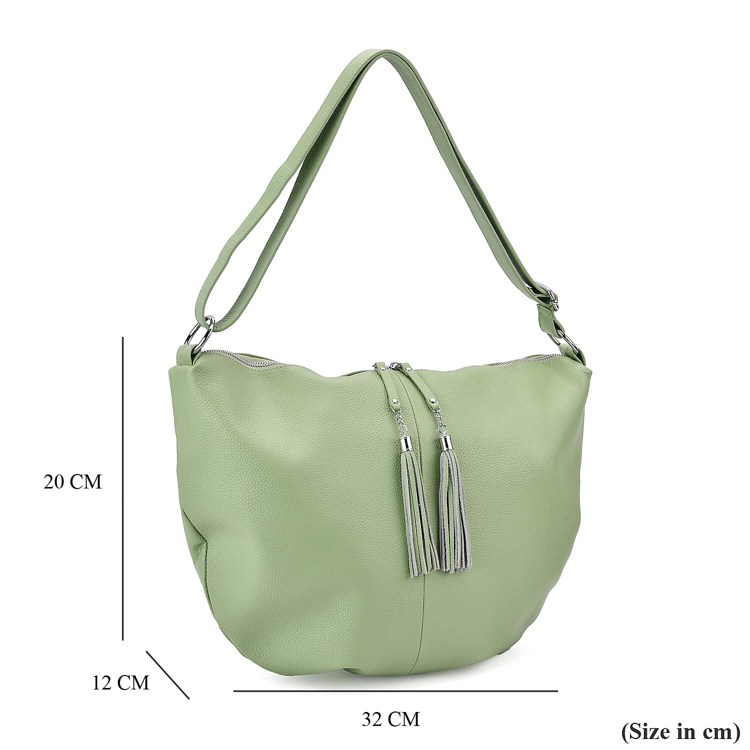 Hong Kong Closeout - Solid 100% Genuine Leather Crossbody Bag with Tassle Chain - Green