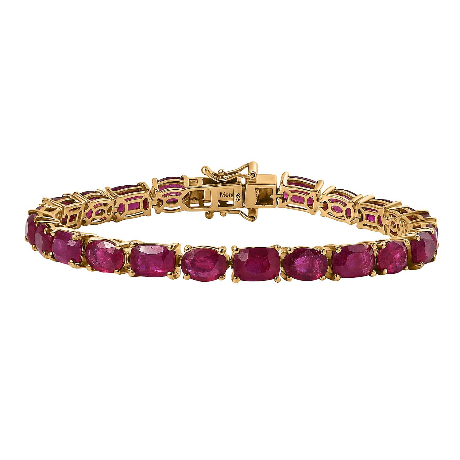 AAA African Ruby Bracelet (Size - 7.5) in 18K Vermeil Yellow Gold Plated Sterling Silver 29.40 Ct, Silver Wt. 12 Gms.