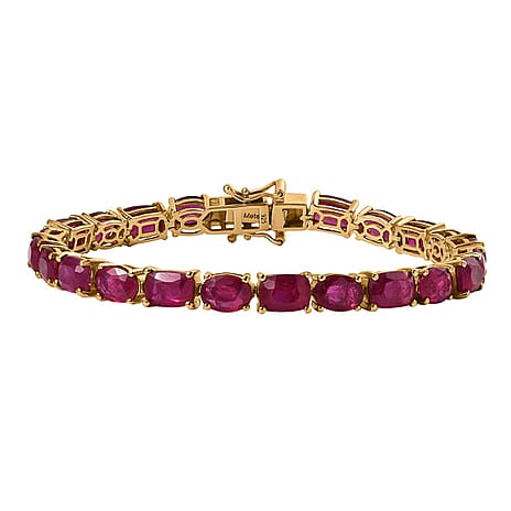 AAA African Ruby Bracelet (Size - 7) in 18K Vermeil Yellow Gold Plated Sterling Silver 26.95 Ct, Silver Wt. 9.73 Gms.