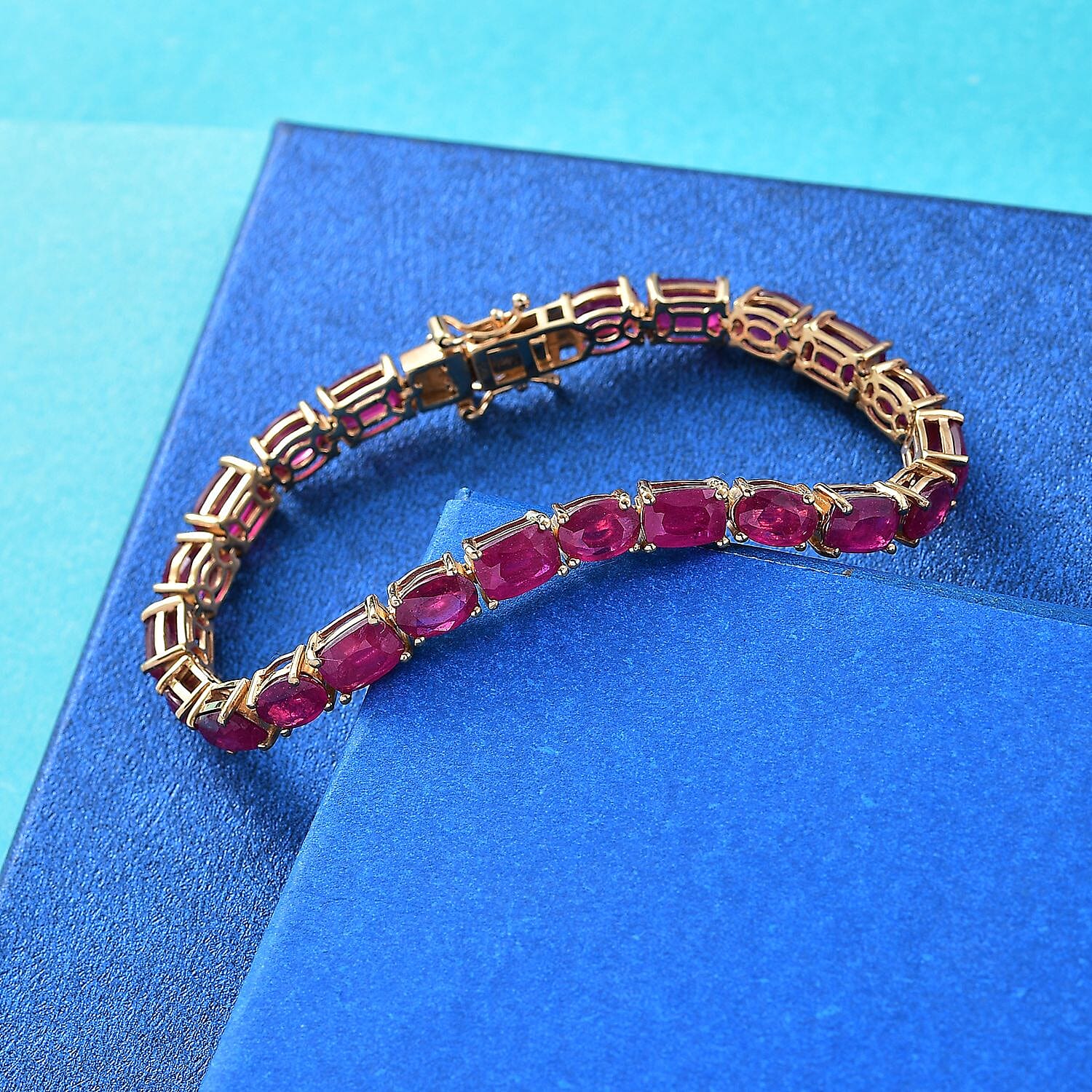 AAA African Ruby Bracelet (Size - 7.5) in 18K Vermeil Yellow Gold Plated Sterling Silver 29.40 Ct, Silver Wt. 12 Gms.