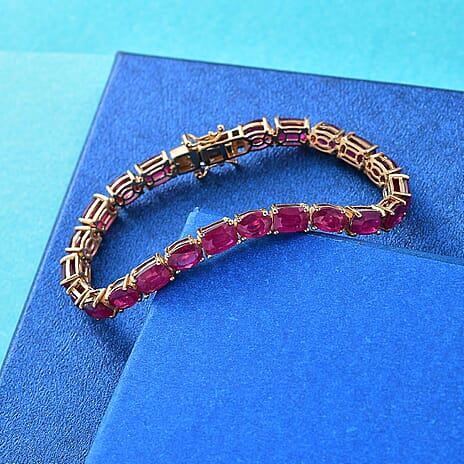 AAA African Ruby Bracelet (Size - 7) in 18K Vermeil Yellow Gold Plated Sterling Silver 26.95 Ct, Silver Wt. 9.73 Gms.