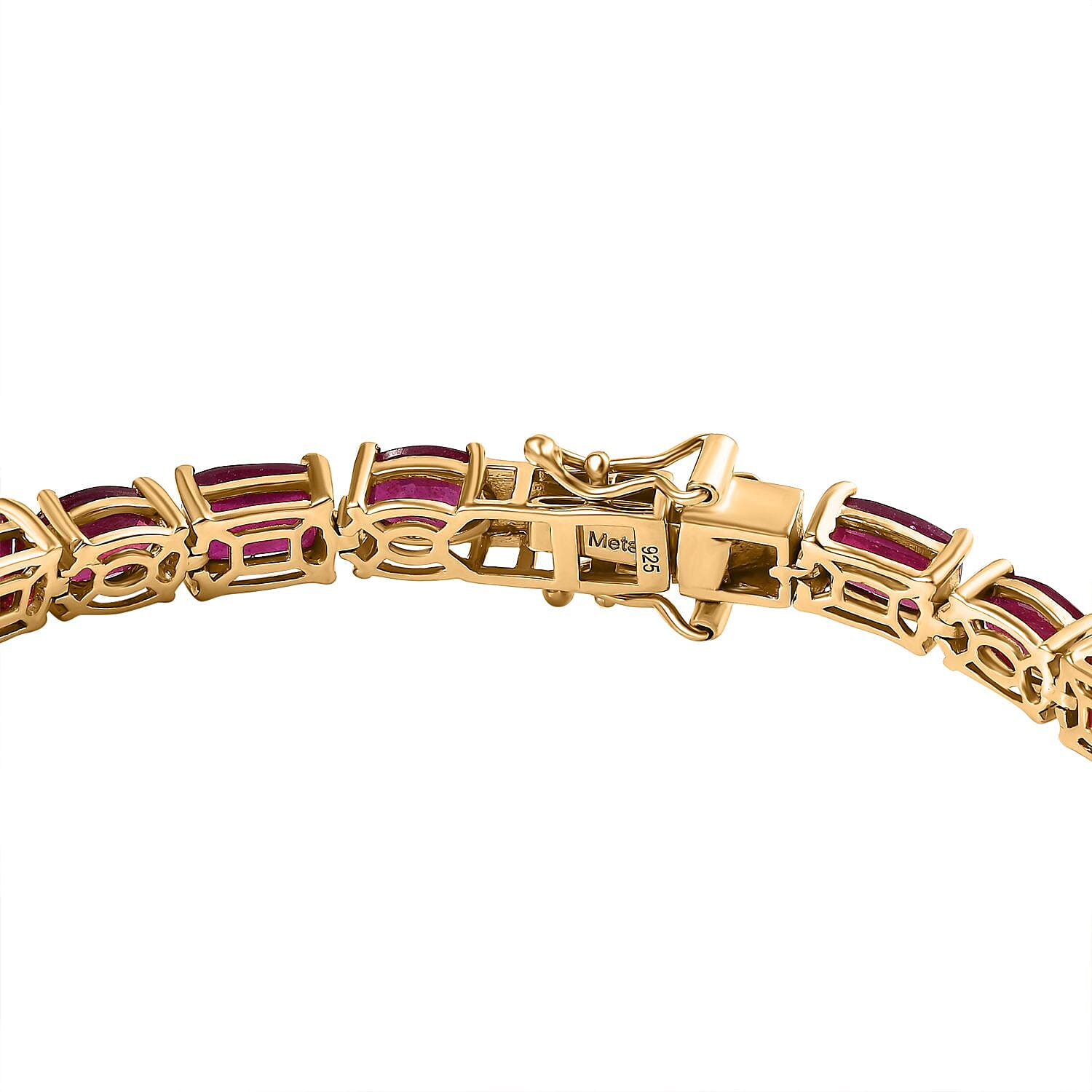 AAA African Ruby Bracelet (Size - 7.5) in 18K Vermeil Yellow Gold Plated Sterling Silver 29.40 Ct, Silver Wt. 12 Gms.