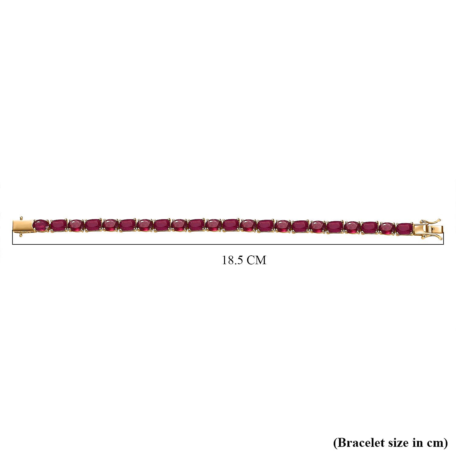 AAA African Ruby Bracelet (Size - 7.5) in 18K Vermeil Yellow Gold Plated Sterling Silver 29.40 Ct, Silver Wt. 12 Gms.