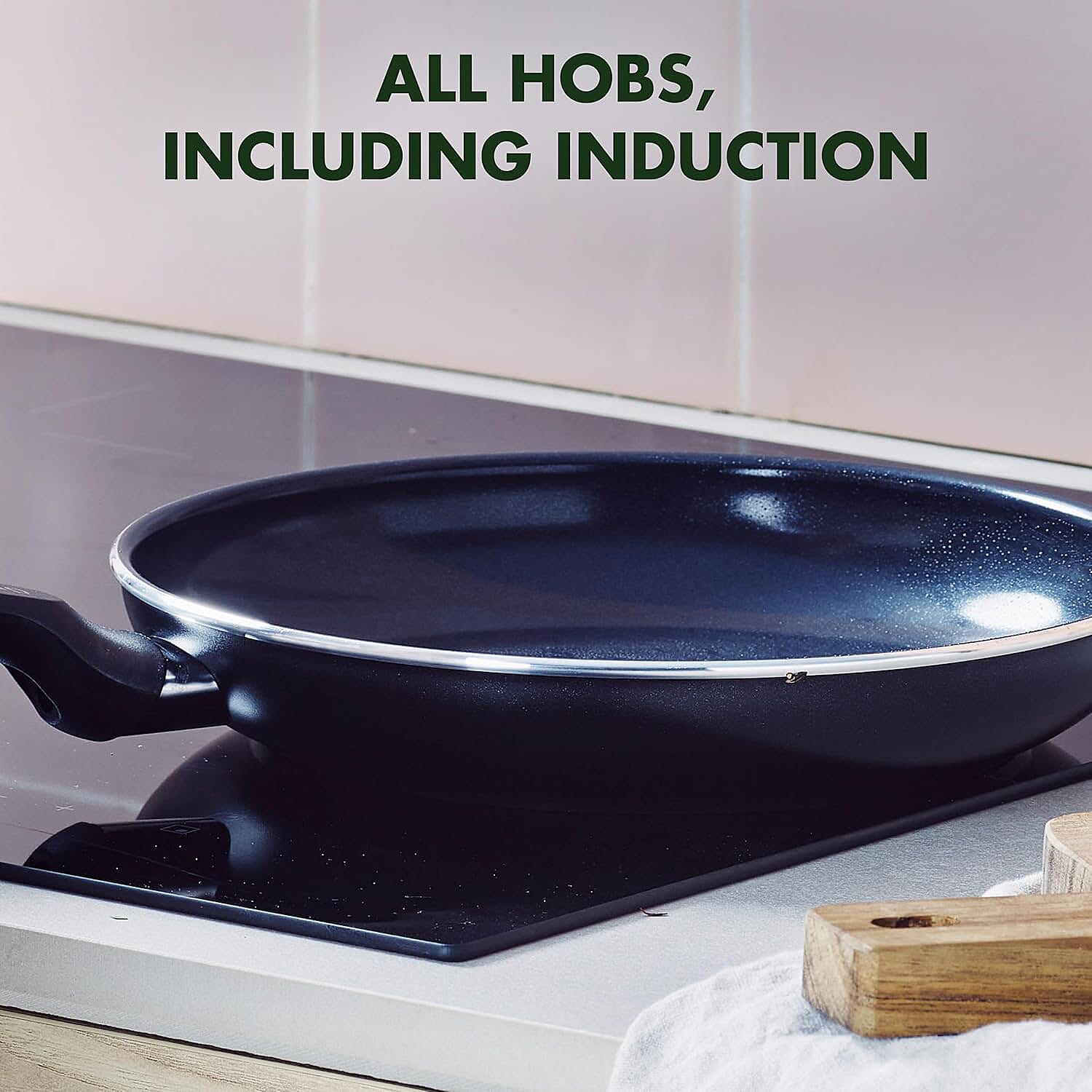 GreenPan Memphis Healthy Ceramic Non-Stick 16 cm, 18 cm and 20 cm Saucepan Set with Lids, PFAS Free, Induction,Oven Safe, Black