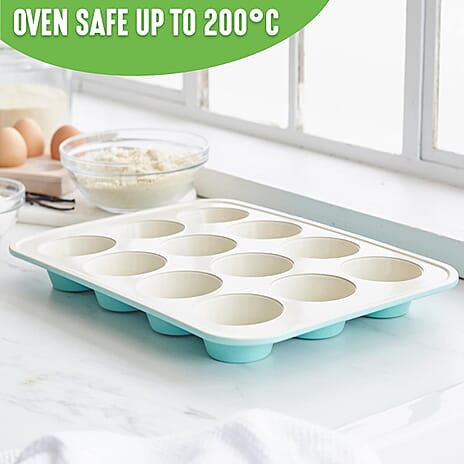 GreenLife Bakeware Healthy Ceramic Nonstick, 12 Cup Muffin and Cupcake Baking Pan - Light Blue