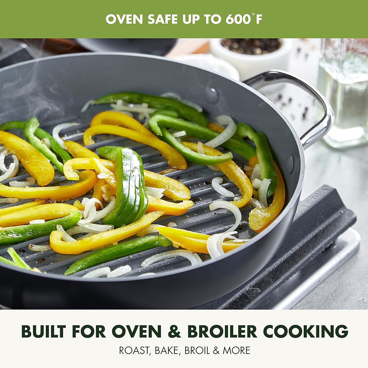 Grill Pan and Griddle 28cm - Non Stick, Utensil Safe, 1L Capacity - Induction Safe - Grey