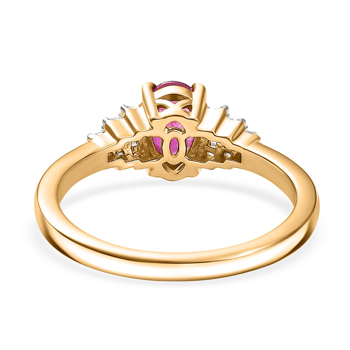 African Ruby & White Diamond Ring in 18K Vermeil Yellow Gold Plated Sterling Silver 1.23 Ct. African Ruby & White Diamond Ring in 18K Vermeil Yellow Gold Plated Sterling Silver 1.23 Ct.