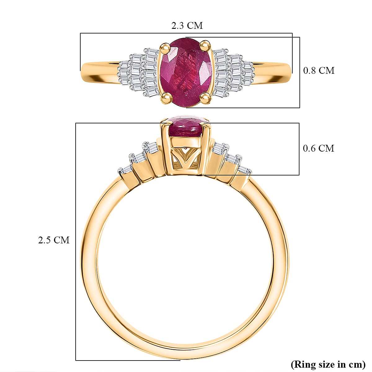 African Ruby & White Diamond Ring in 18K Vermeil Yellow Gold Plated Sterling Silver 1.23 Ct. African Ruby & White Diamond Ring in 18K Vermeil Yellow Gold Plated Sterling Silver 1.23 Ct.