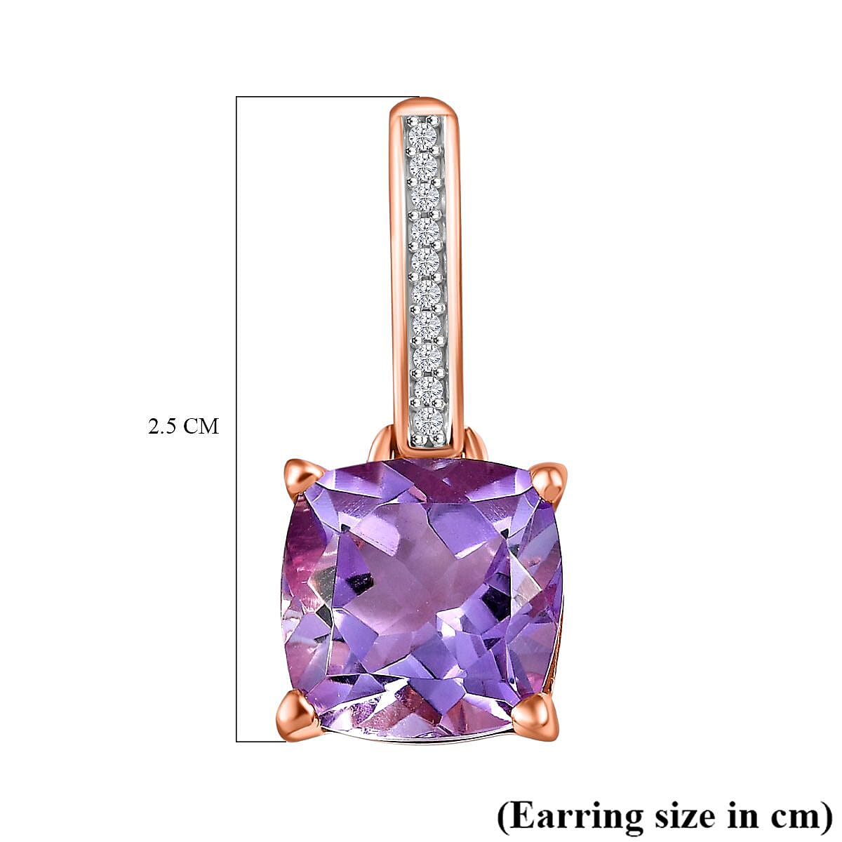 AAA Rose De France Amethyst & White Zircon Solitaire Stud Push Post Earring in 18K Vermeil Rose Gold Plated Sterling Silver 8.24 Ct.