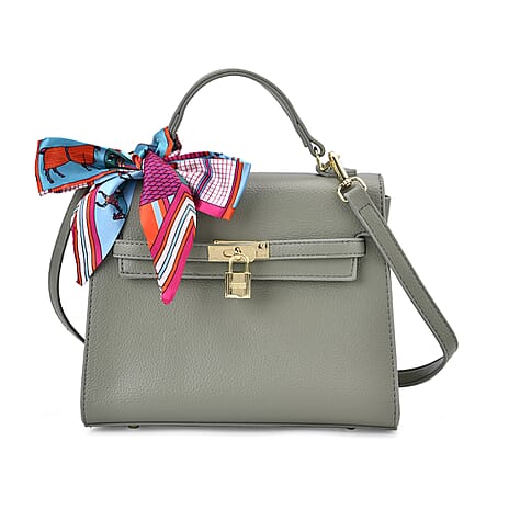 Kelly-Style Shoulder Bag with Scarf Accent & Adjustable Strap - Green