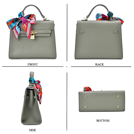 Kelly-Style Shoulder Bag with Scarf Accent & Adjustable Strap - Green