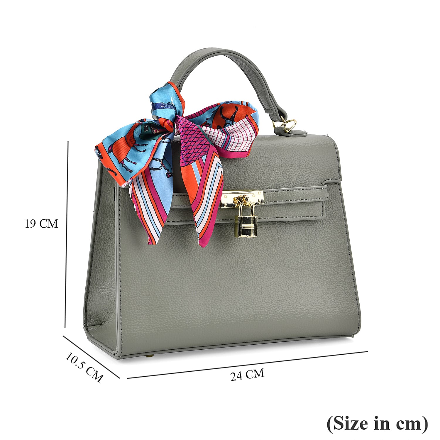 Kelly-Style Shoulder Bag with Scarf Accent & Adjustable Strap - Green