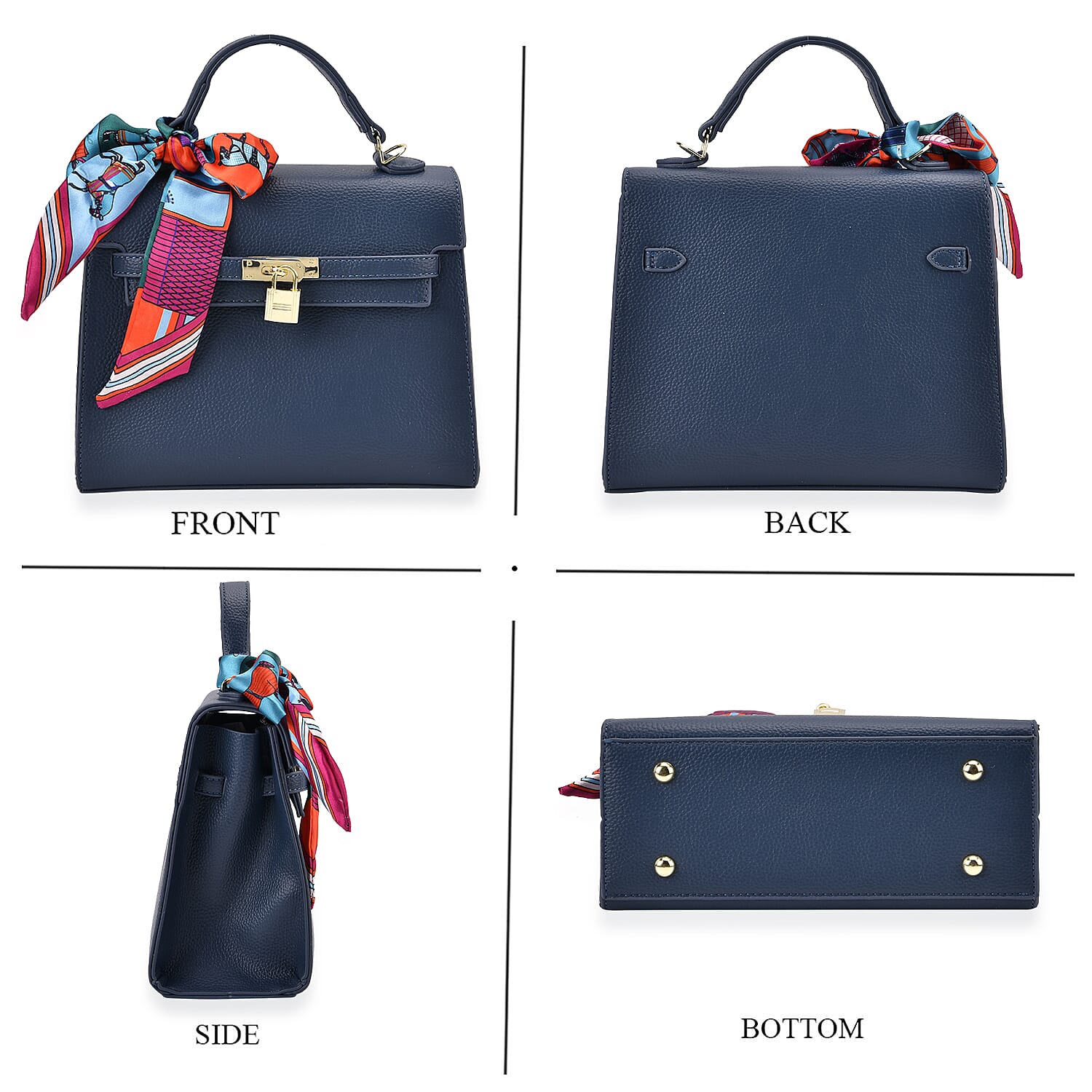 Elegant Crossbody Bag with Scarf & Adjustable Strap - Blue