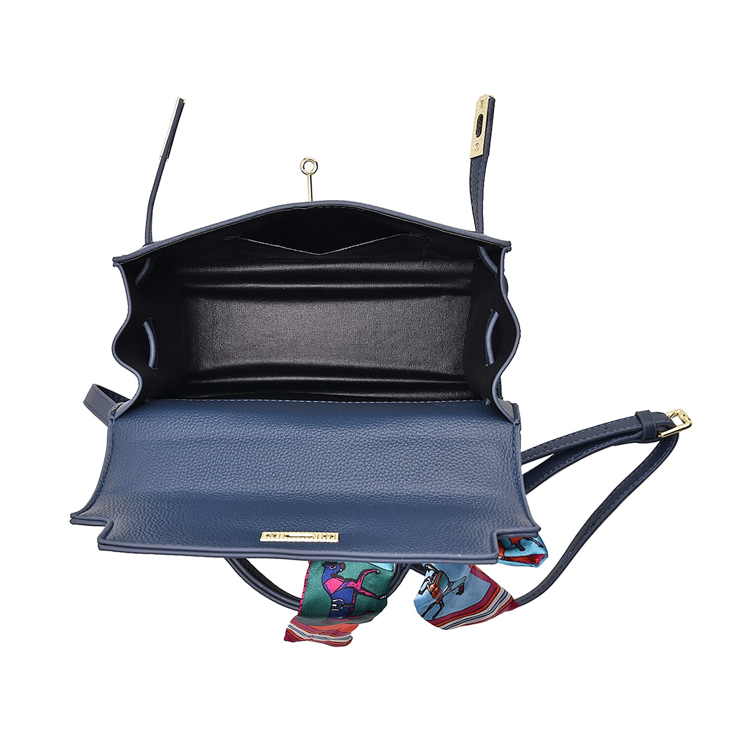 Elegant Crossbody Bag with Scarf & Adjustable Strap - Blue