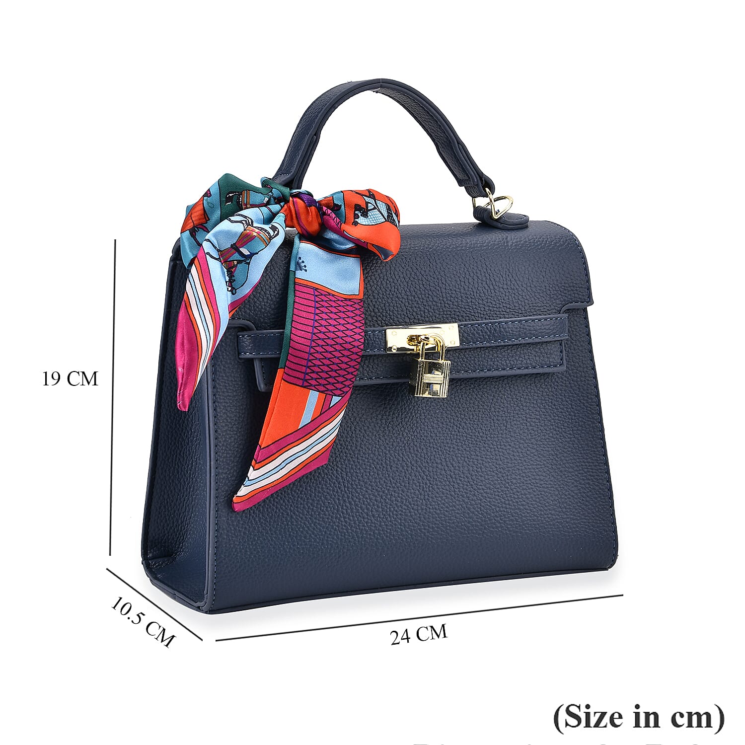 Elegant Crossbody Bag with Scarf & Adjustable Strap - Blue