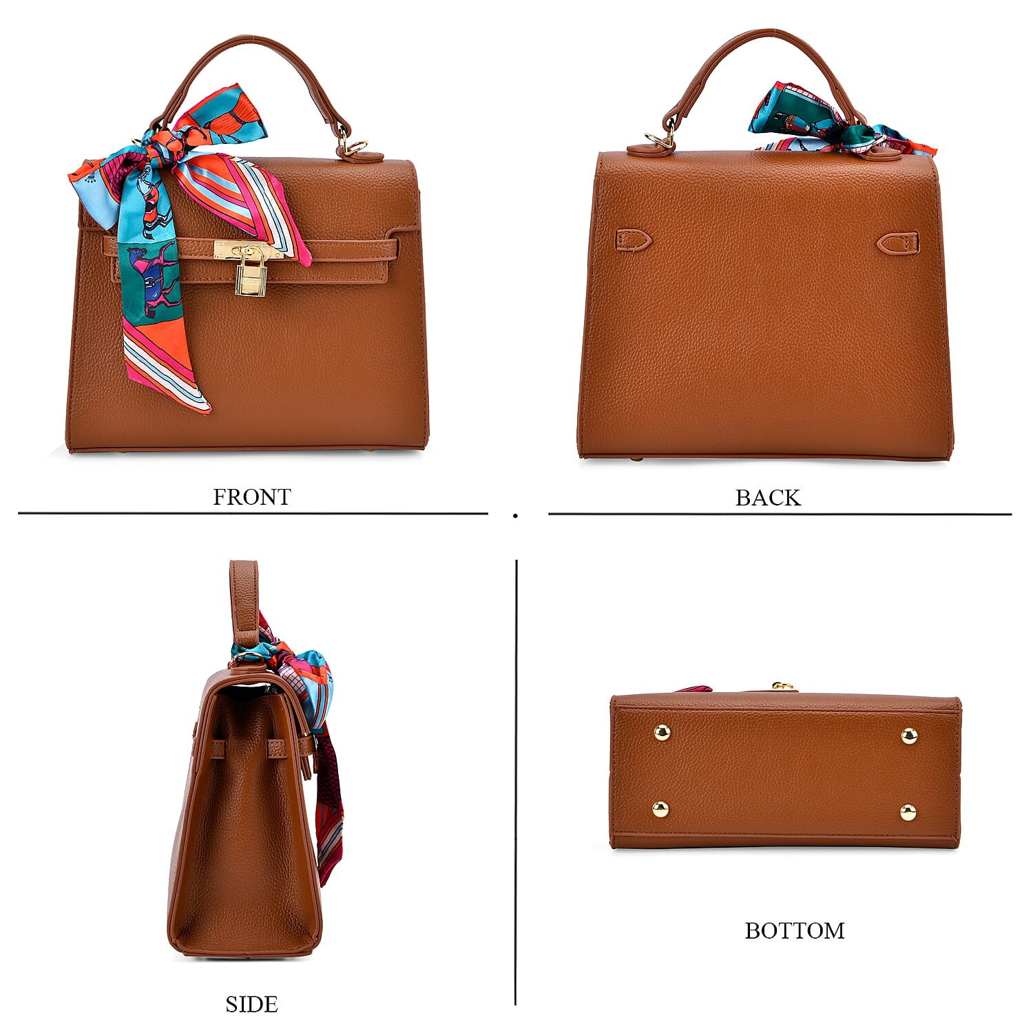 Elegant Crossbody Bag with Scarf & Adjustable Strap - Brown