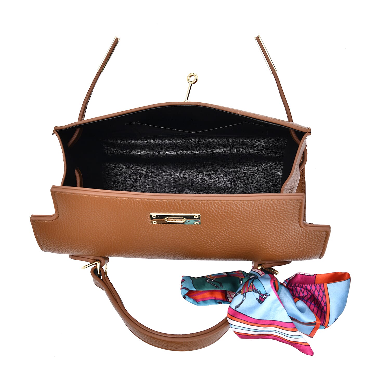 Elegant Crossbody Bag with Scarf & Adjustable Strap - Brown