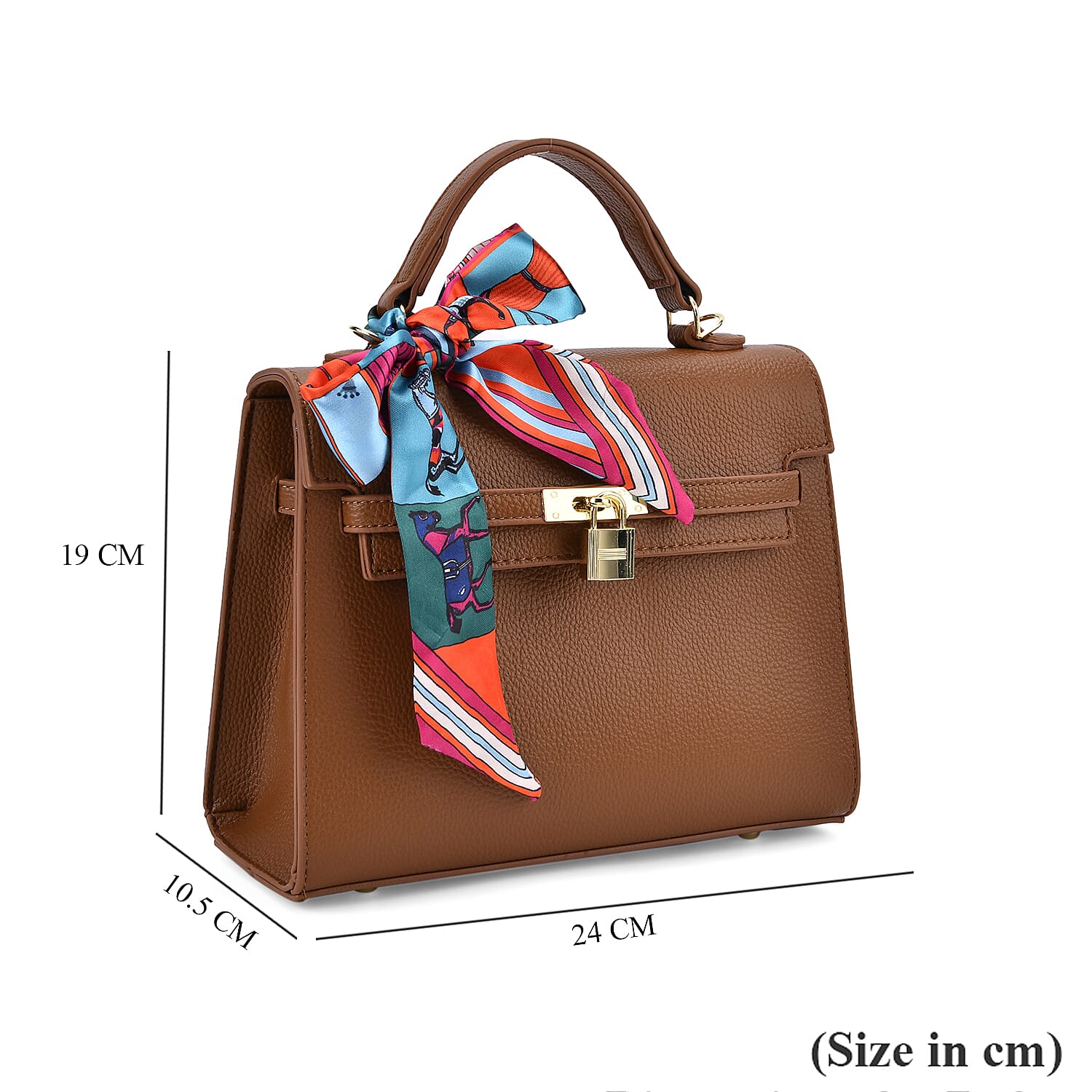 Elegant Crossbody Bag with Scarf & Adjustable Strap - Brown