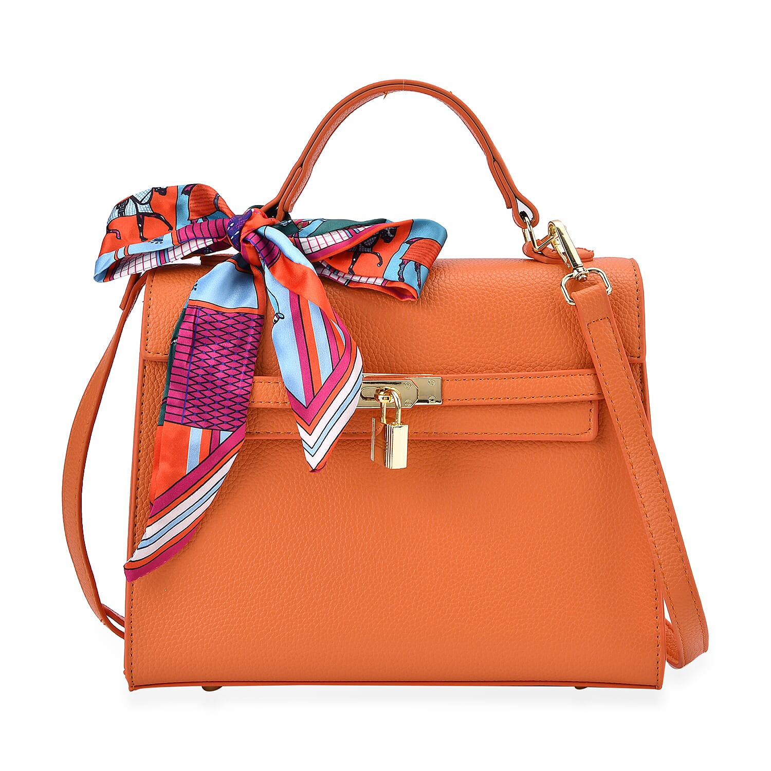 Elegant Crossbody Bag with Scarf & Adjustable Strap - Orange