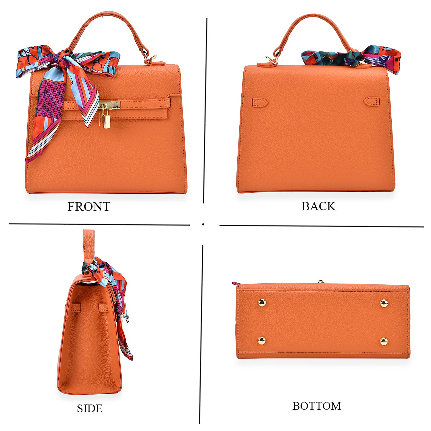 Elegant Crossbody Bag with Scarf & Adjustable Strap - Orange