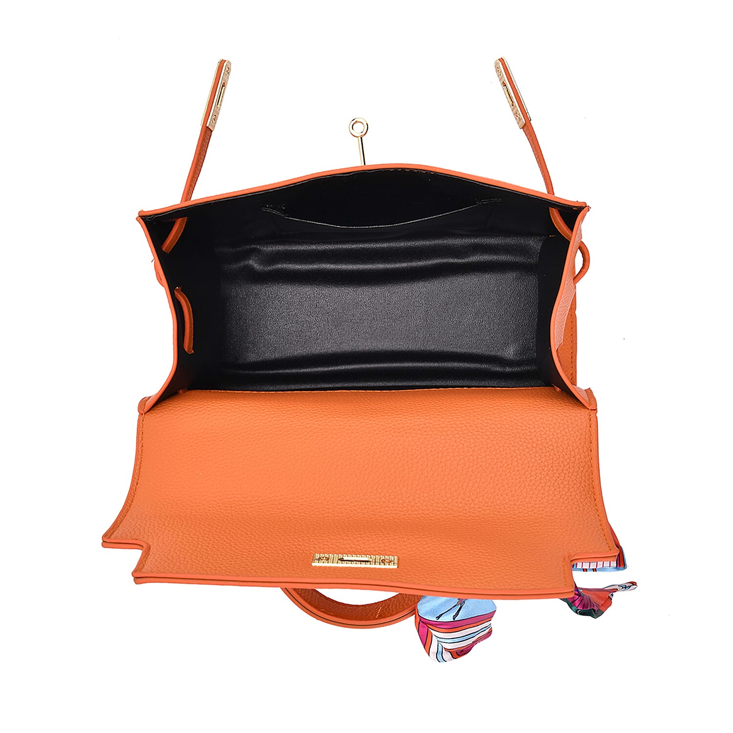Elegant Crossbody Bag with Scarf & Adjustable Strap - Orange