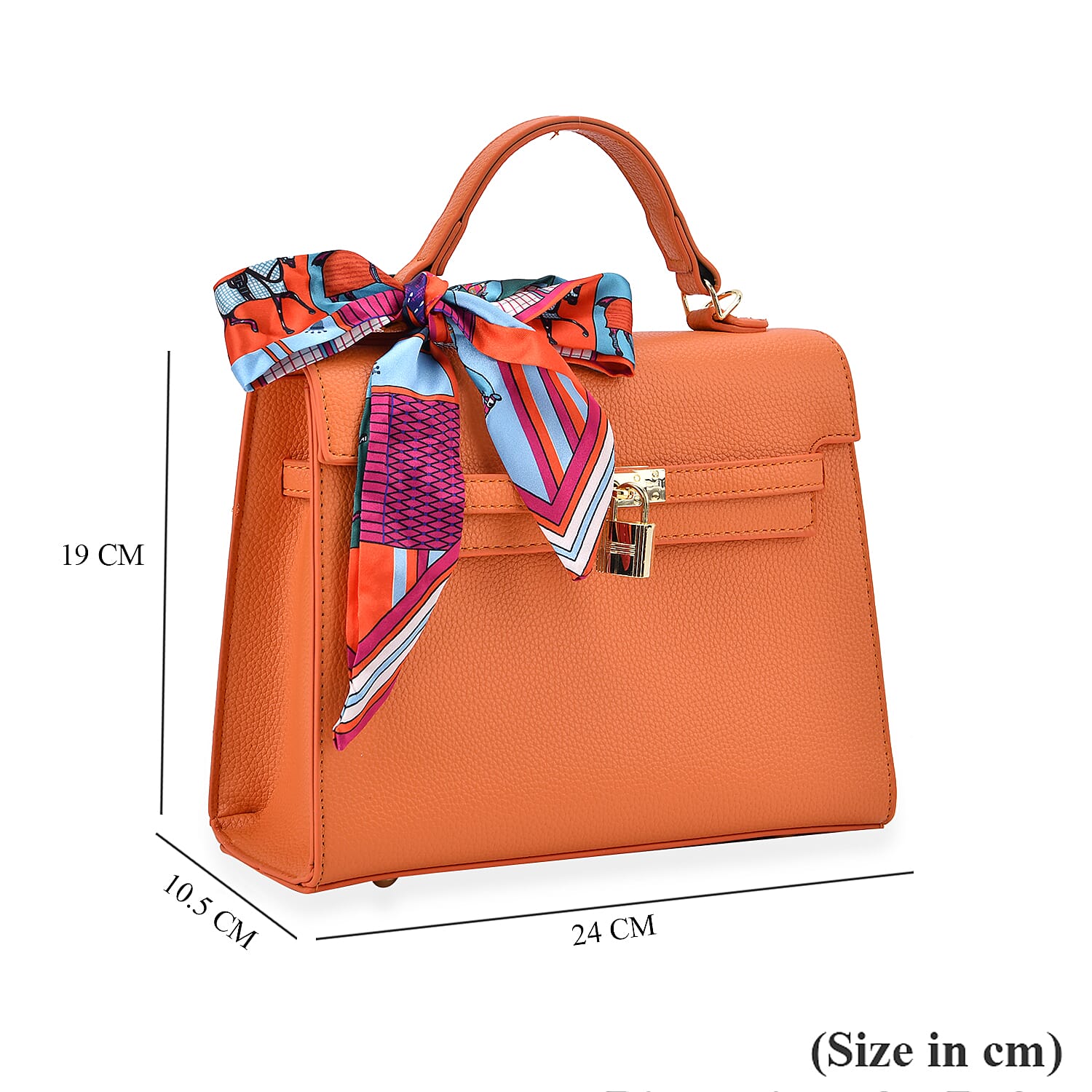 Elegant Crossbody Bag with Scarf & Adjustable Strap - Orange
