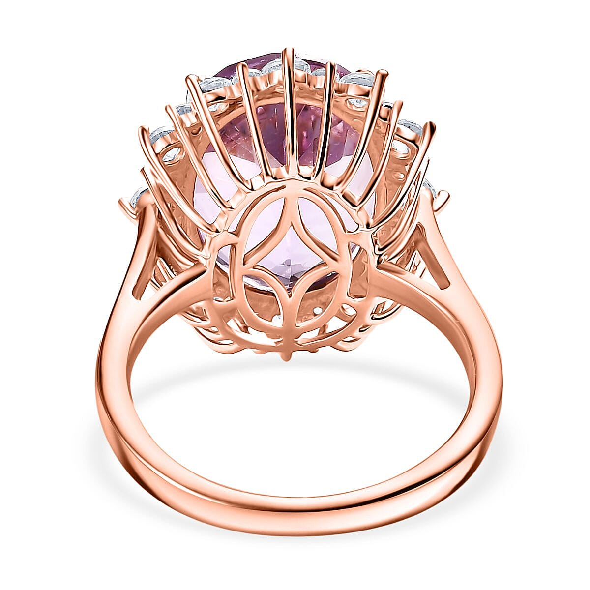 AAA Rose De France Amethyst & White Zircon Solitaire Ring in 18K Vermeil Rose Gold Plated Sterling Silver 13.20 Ct.