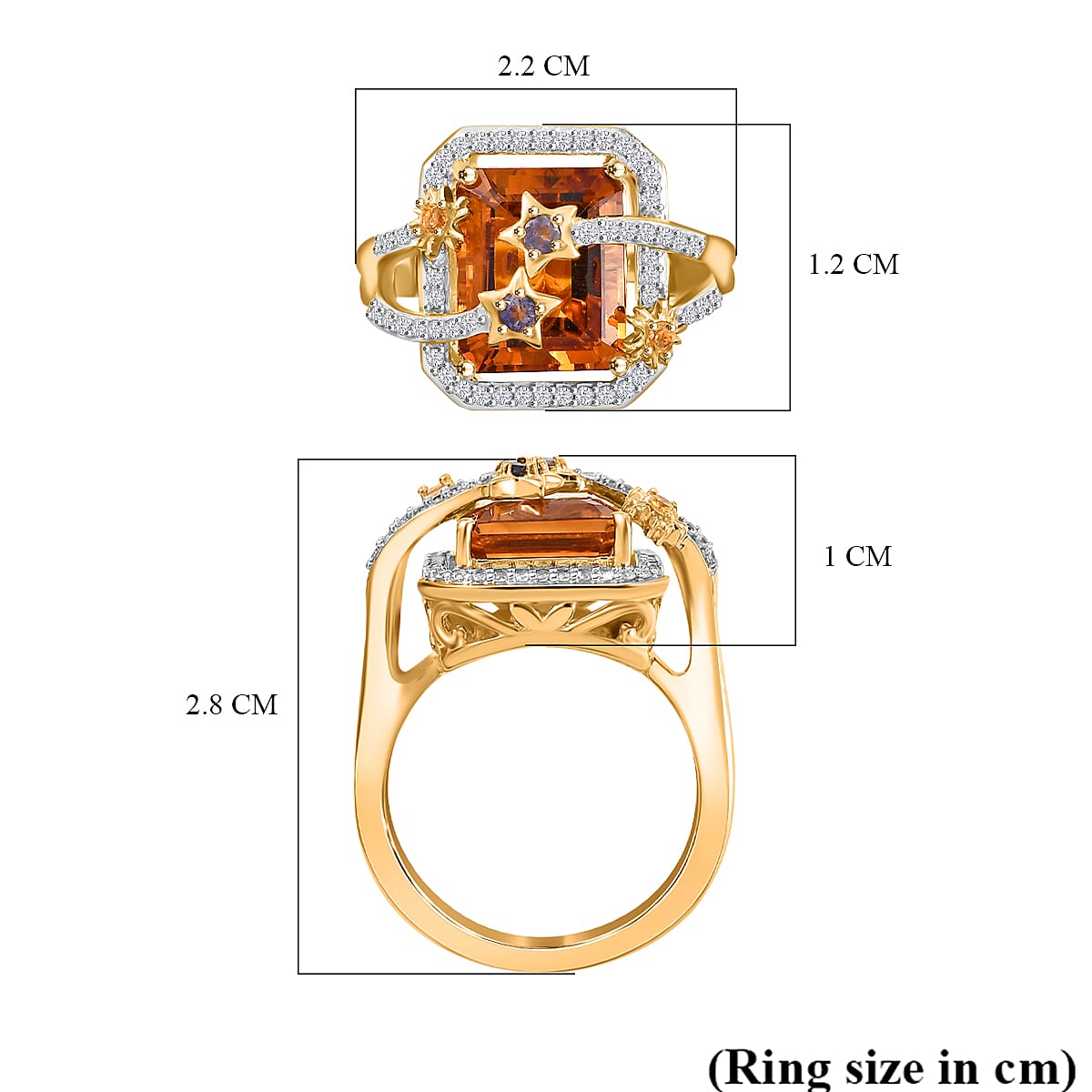 GP Serra Gaucha Citrine & Multi Gemstones Ring in 18K Vermeil Yellow Gold Plated Sterling Silver 5.59 Ct. GP Serra Gaucha Citrine & Multi Gemstones Ring in 18K Vermeil Yellow Gold Plated Sterling Silver 5.59 Ct.