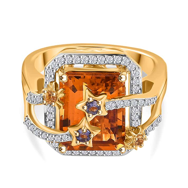 GP Collection - Serra Gaucha Citrine, Multi gemstones Celestial Ring in 18K Yellow Gold Vermeil Plated Sterling Silver 5.73 Ct.