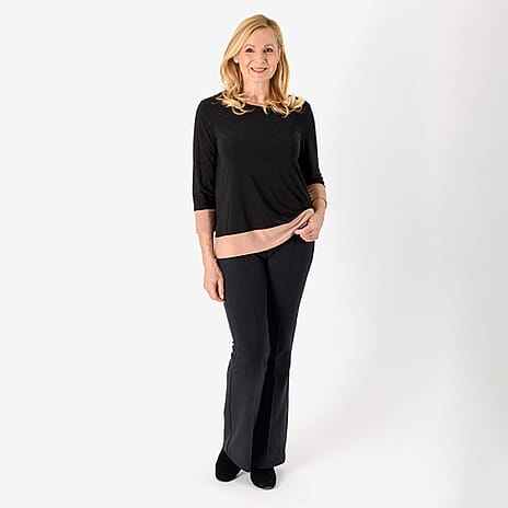 Emelia Colour Block Tunic (Size L) - Black Body with Camel