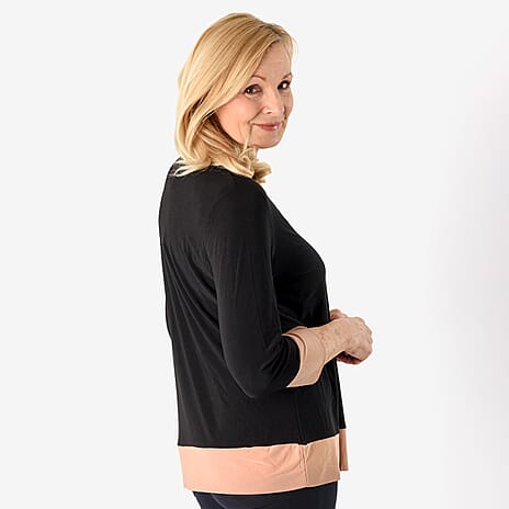 Emelia Colour Block Tunic (Size L) - Black Body with Camel