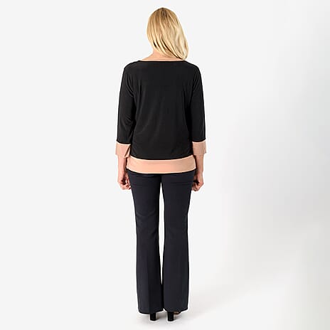 Emelia Colour Block Tunic (Size M) - Black with Camel