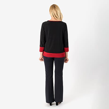 La Marey Color Block Tunic (Size M) - Black Body with Berry Trim