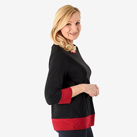 La Marey Color Block Tunic (Size M) - Black Body with Berry Trim