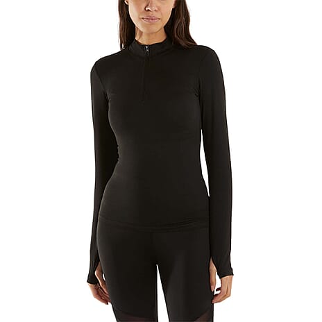 High Zip Neck Activewear Top (Size - L) - Black