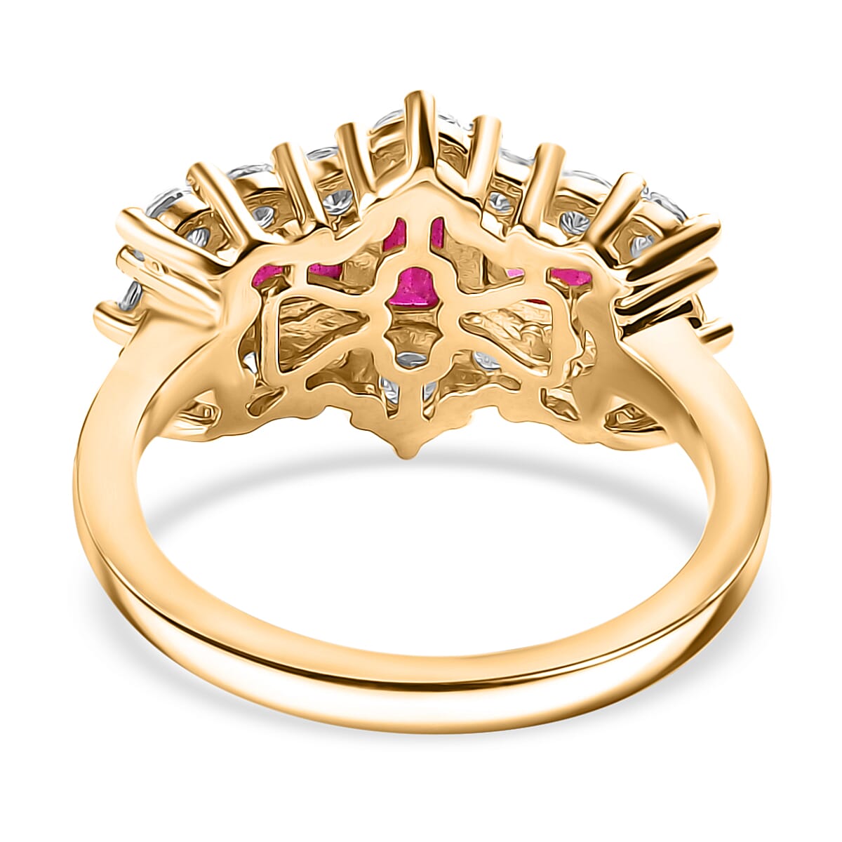 African Ruby & Moissanite Boat Ring in 18K Vermeil Yellow Gold Plated Sterling Silver 1.69 Ct. African Ruby & Moissanite Boat Ring in 18K Vermeil Yellow Gold Plated Sterling Silver 1.69 Ct.